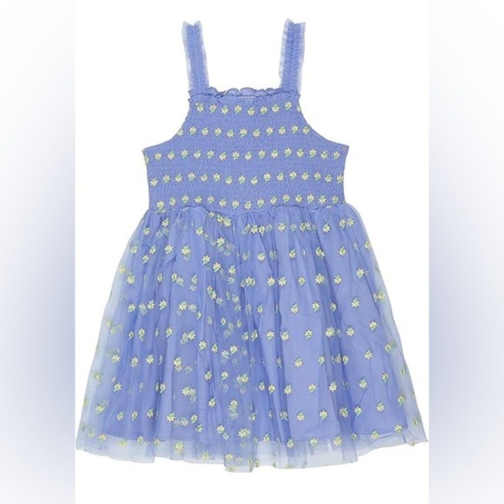 Peek Size 6/7 girls floral bunting tulle twirl smocked blue and yellow dress